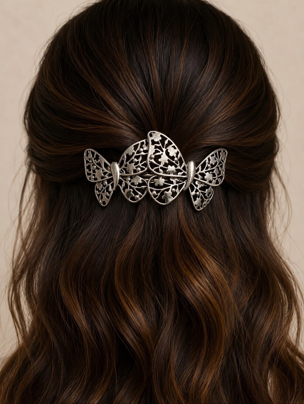Vintage Silver Filigree Butterflies Barrette
